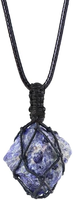 Handmade Natural Gemstone Crystal Pendant Necklace Stone Holder Necklace Cord Net Necklace with Adjustable Length for Women Men