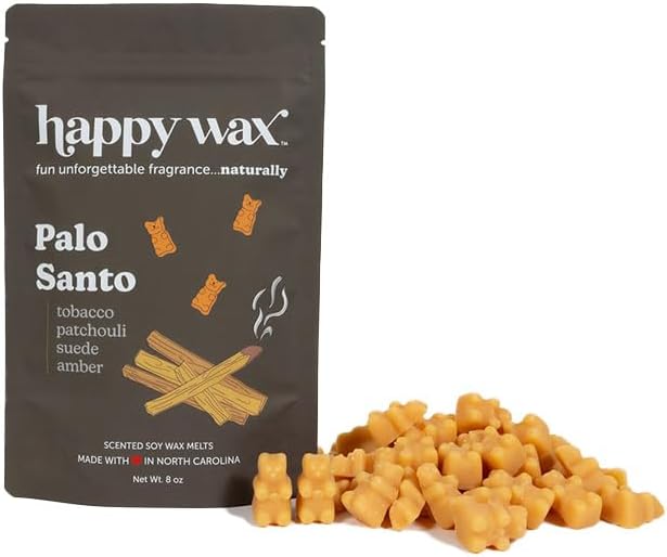 Happy Wax Palo Santo Scented Bear Wax Melts - Natural Strong Scented Woodsy Wax Melts Infused w/Essential Oils - Non Toxic Wax Melt & Pet Safe Wax Melts - (8 oz Pouch)