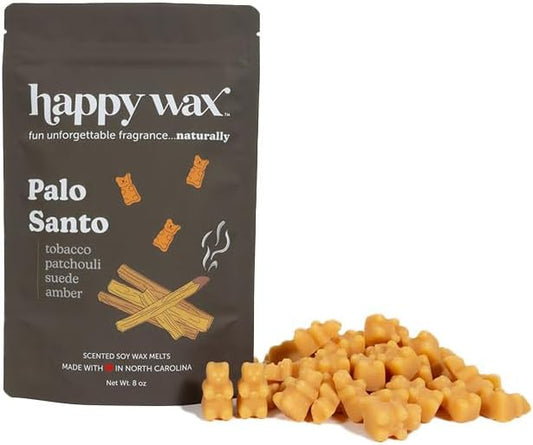 Happy Wax Palo Santo Scented Bear Wax Melts - Natural Strong Scented Woodsy Wax Melts Infused w/Essential Oils - Non Toxic Wax Melt & Pet Safe Wax Melts - (8 oz Pouch)