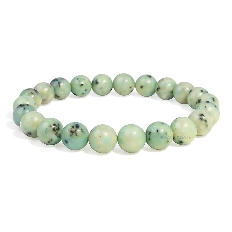 Kiwi Jasper Bracelet, Natural Healing Crystal Bracelet for Women and Men, 8mm Round Beaded Bracelet for Spiritual, Protection, Positive Energy, Elastic Adjustable Size Gemstone Bead Bracelet