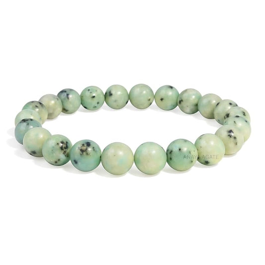 Kiwi Jasper Bracelet, Natural Healing Crystal Bracelet for Women and Men, 8mm Round Beaded Bracelet for Spiritual, Protection, Positive Energy, Elastic Adjustable Size Gemstone Bead Bracelet