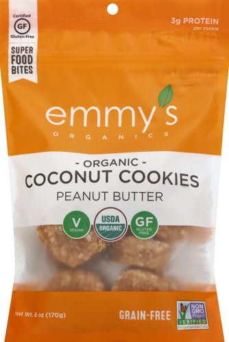 Emmy's Organics, Coconut Cookies - Peanut Butter, 6 oz (Pack of 2) | Gluten-Free Organic Cookies, Vegan, Paleo-Friendly