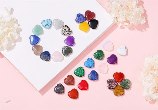 YATOJUZI 30PCS Heart Crystals Stones Bulk Wholesale Crystal Gemstones Assorted Mix-Color Set Love Polished Pocket Palm Thumb Gem Reiki Energy Balancing for Meditation Divination DIY Gifts for Women