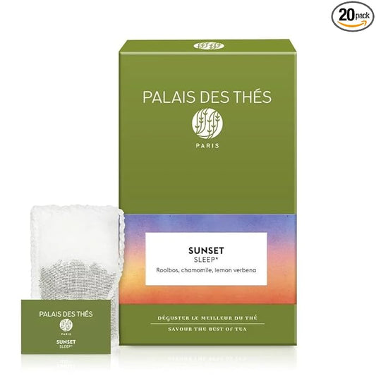 Palais des Thés - Sunset Sleep - Caffeine-Free Rooibos Tea with Chamomile & Lemon Verbena - Premium Tea Bags, Serves 20 Cups