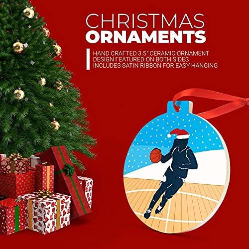 ChalkTalkSPORTS - Basketball Ceramic Ornament | Girl Silhouette with Santa Hat Christmas Ornament