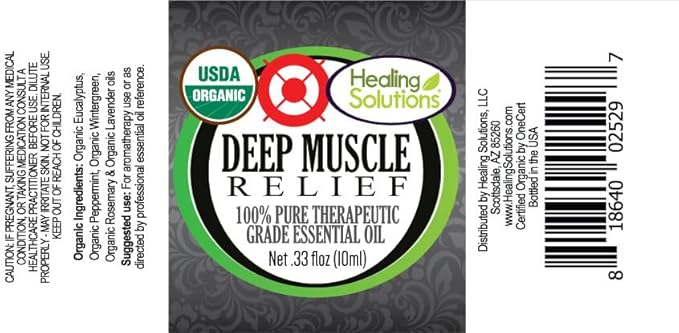 Healing Solutions Deep Muscle Relief Essential Oil - Organic Pure & Undiluted - 0.33 oz (10ml)
