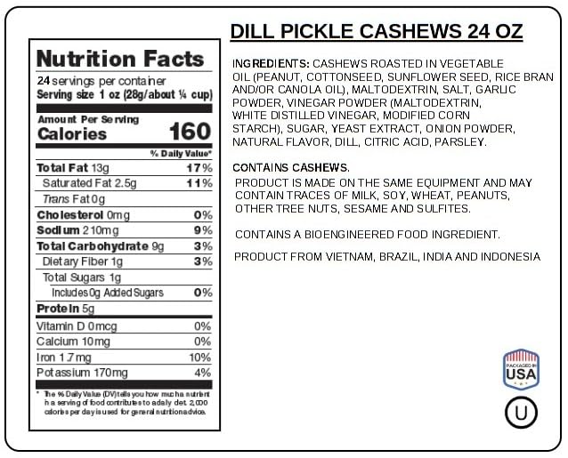 Dill Pickle Cashews 24 oz Resealable Pouch | Gourmet Roasted Cashews - Tangy, Savory, and Crunchy Snack - High-Protein, Vegan Friendly - Perfect for Snacking, Gifting, and Meal Prep | Jaybee's Nuts