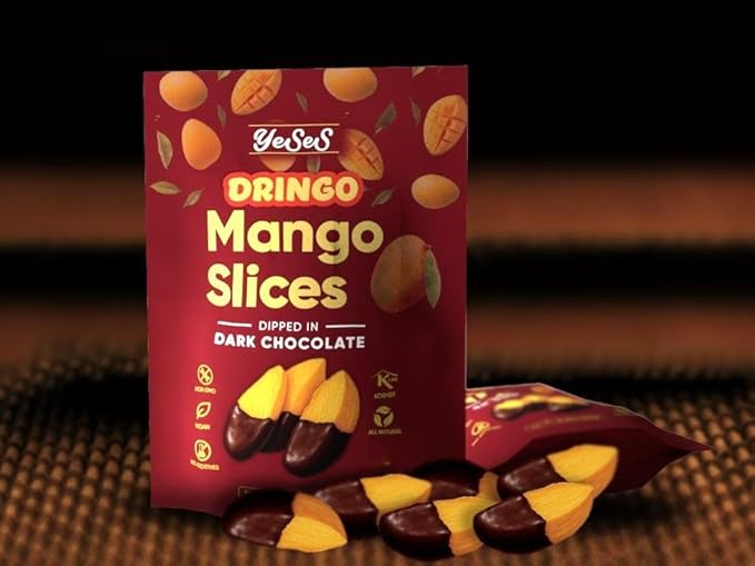 YeSeS Dringo Mango Slices Dipped in Dark Chocolate – Premium Dried Mango Snack, Non-GMO, Vegan, Kosher, All-Natural, No Additives, 10.58 oz (300g) Resealable Bag (2 Pack)