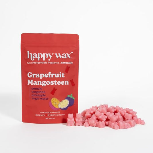 Happy Wax Grapefruit Mangosteen Scented Bear Wax Melts - Natural Strong Scented Summer Wax Melts Infused w/Essential Oils - Non Toxic Wax Melt & Pet Safe Wax Melts - (8 oz Pouch)