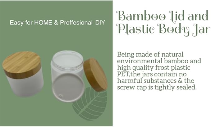 Empty Bamboo Lid Jar 16oz/500g,Refilable Plastic Round Cosmetic Containers for Powder,Body Butter,Cream,Lotion,Wide Mouth Makeup Sample Storage Pot Dispenser(Frost)