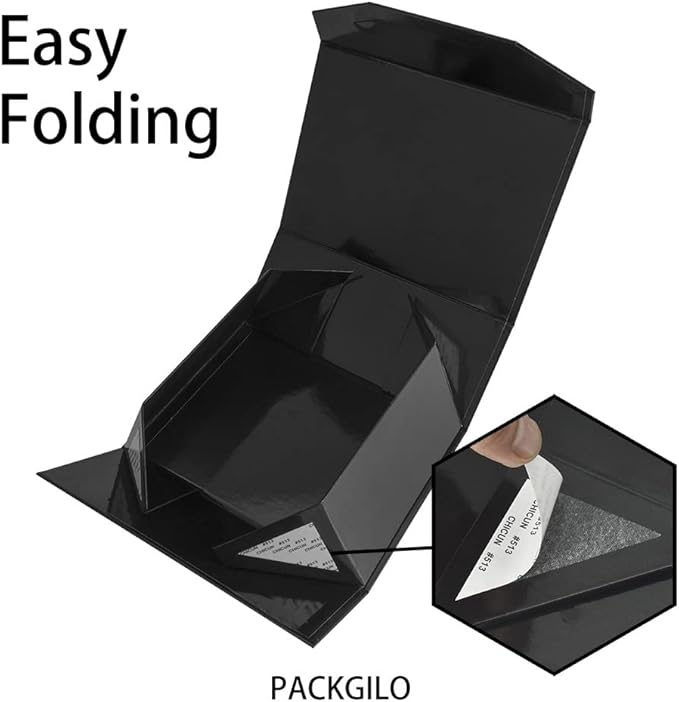 5PCS Black Gift Box 9.5x7x4 Inches 5PCS, Sturdy Gift Box with Lid for Gift Packaging, Foldable Magnetic Closure Storage Boxes, Bridesmaid Proposal Box, Rectangle Collapsible Box