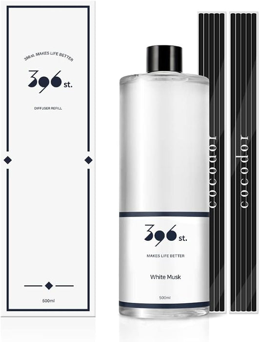 396 st. Reed Diffuser Oil Refill, WhiteMusk, 16.9oz(500ml), 10 Fiber Reed Sticks/Home Fragrance, Scented Oil Refills, Oils for Reed Diffuser, Home Décor