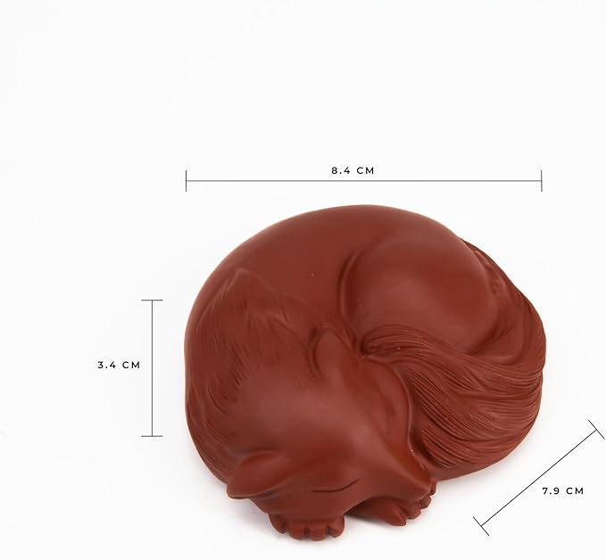 3.3" Chinese Fox Tea Pet Yixing Purple Clay Sculpture Lucky Fox Statue Art Ornament Tea Pet Handmade Purple Sand, Home Office Decorations