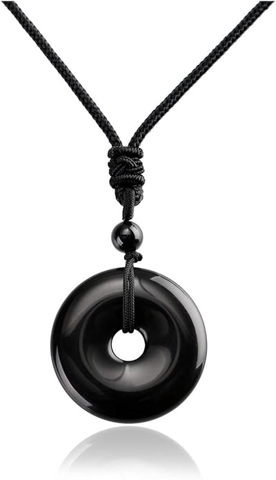 Jovivi 30mm Circle Donut Healing Crystals Necklace Natural Semi-Precious Chakra Gemstone Stone Amulet Lucky Coin Donuts Charm Protection Quartz Reiki Pendant Necklace for Men Women Adjustable Rope