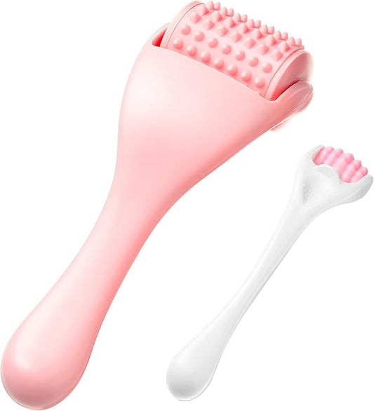 2 Pcs Muscle Roller Stick for Fascia Body Cellulite Face Massage - Manual Tools for Neck Arm Back Leg Relief - Deep Trigger Points Release (Pink)