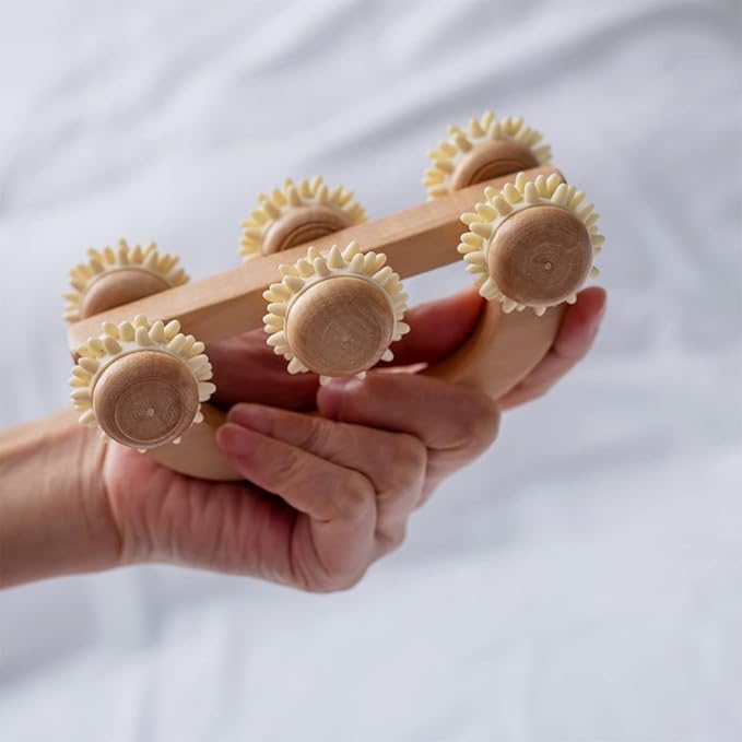 Handheld Massage Roller for Sore Muscle, Wood Therapy Massage Tools for Body, Wooden Fascia Roller for Deep Tissue, Lymphatic Drainage Massager for Legs/Thighs/Butt