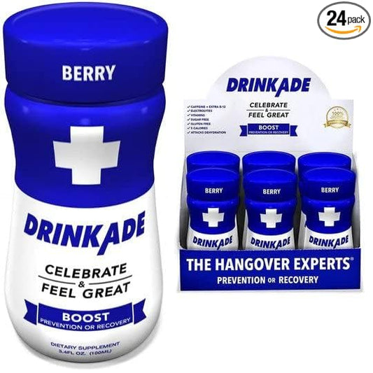 DrinkAde Boost – The Day After Drink, Immunity & Energy Support Hydration & Recovery Drink with Caffeine, Electrolytes, B Vitamins & Green Tea Extract – Sugar Free, 5 Calories, Vegan, Non-GMO (6 pack, Green Tea)