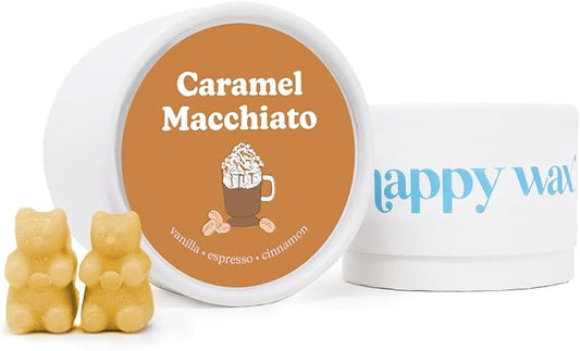 Happy Wax Caramel Macchiato Soy Bear Wax Melts - Natural Strong Coffee Scented, Infused with Essential Oils - Non Toxic and Pet Safe For Warmers (4 oz Tin)