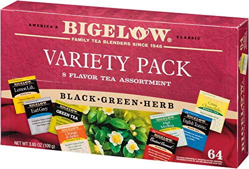 Bigelow Tea Variety Pack 8 Flavor Assortment 64-Count Boxes (Pack of 6) Caffeinated Individual Green and Black Tea Bags, for Hot Tea or Iced Tea, Drink Plain or Sweetened with Honey or Sugar