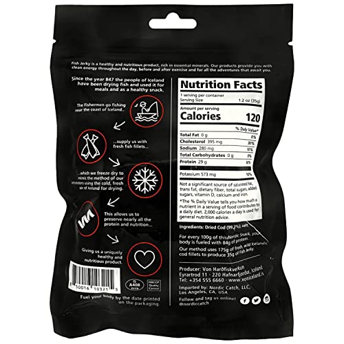 Nordic Catch Freeze Dried Cod Bites Seafood Snacks - Chips made from Wild Caught Icelandic Cod Fish - Healthy Snack, Rich in Omega 3 Fatty Acids, Protein Packed Fish Jerky, Keto Friendly Dry Fish - 35g Resealable Bag of Freeze Dried Food- 5 Pack