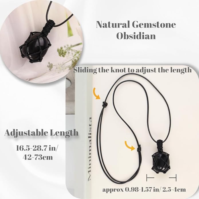 Handmade Natural Gemstone Crystal Pendant Necklace Stone Holder Necklace Cord Net Necklace with Adjustable Length for Women Men