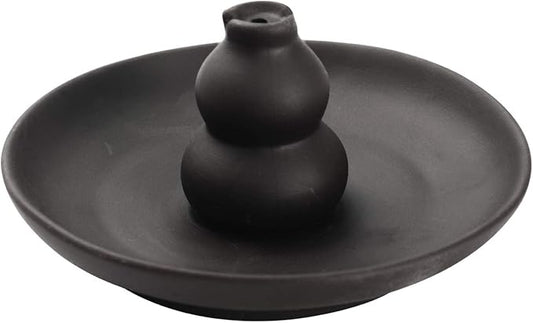 Black Glazed Ceramic Incense Burner, Bottle Gourd Shaped Incense Holder