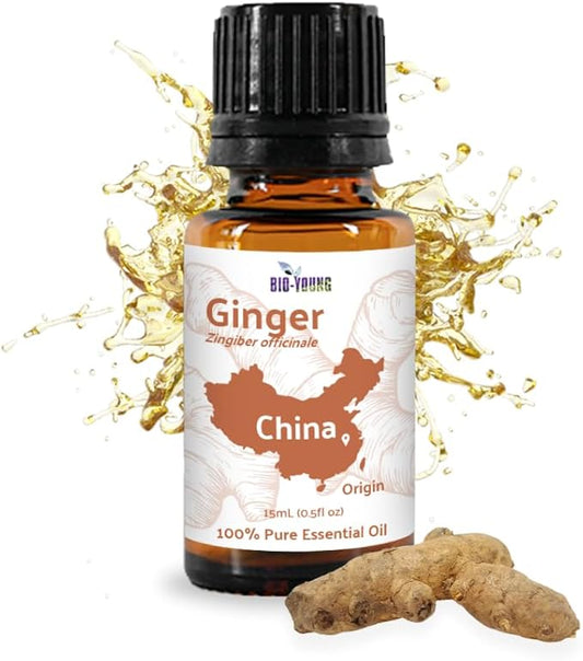 Ginger Essential Oil - Direct from Bio-Young Aromas - Pure Ginger Oil for Skin - Aceite de Jengibre - Aromatherapy 100% Therapeutic Premium Grade (15ml)