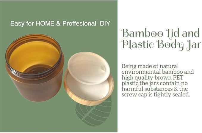 Empty Bamboo Lid Jar 16oz/500g,Refilable Plastic Round Cosmetic Containers for Powder,Body Butter,Cream,Lotion,Wide Mouth Makeup Sample Storage Pot Dispenser(Brown Color)
