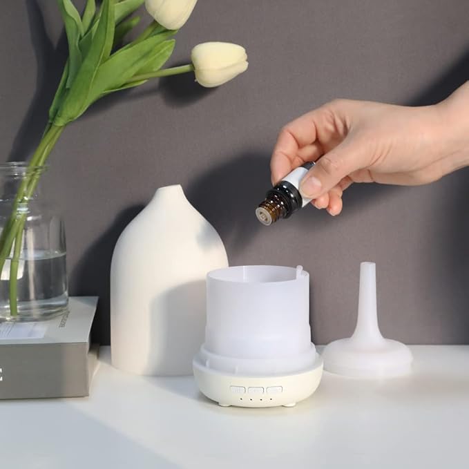 Essential Oil Diffusers, Aromatherapy Diffuser for Essential Oils, 100ml Ceramic Oil Diffusers for Large Room - 5 Timers, Warm Ambient Light, Auto-Off