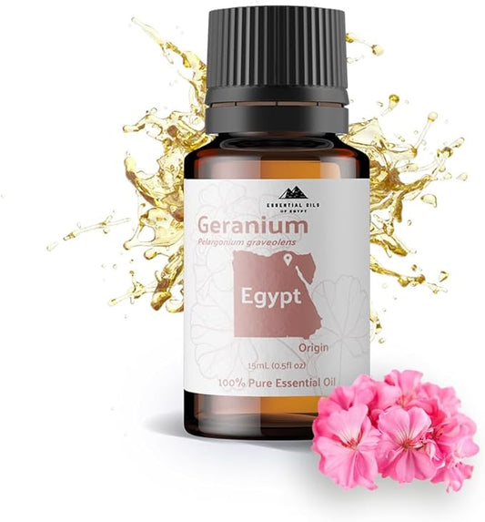 Geranium Essential Oil - Direct from Egypt Nile Delta - Pure Essential Oils for Body, Skincare & Balance - Natural Aceite de Geranio - 100% Pure Therapeutic Grade (15ml)