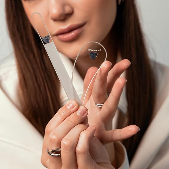 Bona Fide Beauty Ergo Czech Glass Nail File Set - Ergo File Manicure Tools (Clear). Curved Nail Tool for Natural Nails