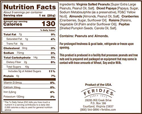 FERIDIES Rt. 58 Dried Fruit and Nut Snack Mix - Virginia Peanuts Trail Mix - 9oz Vacuum Sealed Tin