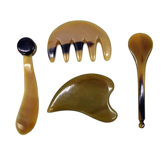 i-lan 4 Pack OX Horn Gua Sha Tool Sets, Chinese Scraping Board, Massage Comb Reflexology Stick Gua Sha Spoon Board for Face, Body, Neck Releasing, Muscle Pain Reducing