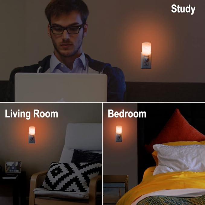 AULTRA Salt Lamp Night Light with Himalayan Natural Crystal Salt Color Lights - UL Listed Plug for Lighting Bedrooms Or Bathrooms (2-Pack)