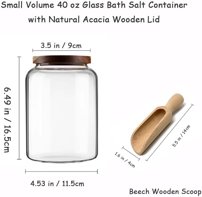 40 oz Bath Salts Glass Jar with Wooden Lid and Scoop,Bathroom Decor Container,Airtight Storage Bathtub Accessories for Women