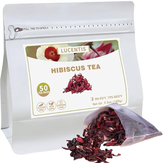 Hibiscus Flower Tea – 洛神花茶 – 100g/3.5oz (50 Pyramid Tea Bags), 100% Natural, Caffeine-Free, Sugar-Free, Gluten-Free, Supports Heart Health & Detox
