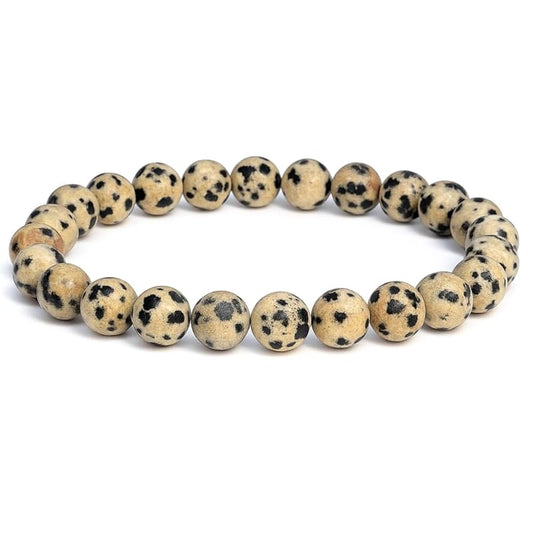 Dalmatian Jasper Bracelet, Healing Crystal Bracelet for Women and Men, 8mm Round Beaded Bracelet for Spiritual Healing, Protection, Positive Energy, Elastic Adjustable Size Gemstone Bead Bracelet