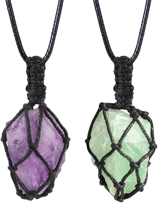 Handmade Natural Gemstone Crystal Pendant Necklace Stone Holder Necklace Cord Net Necklace with Adjustable Length for Women Men