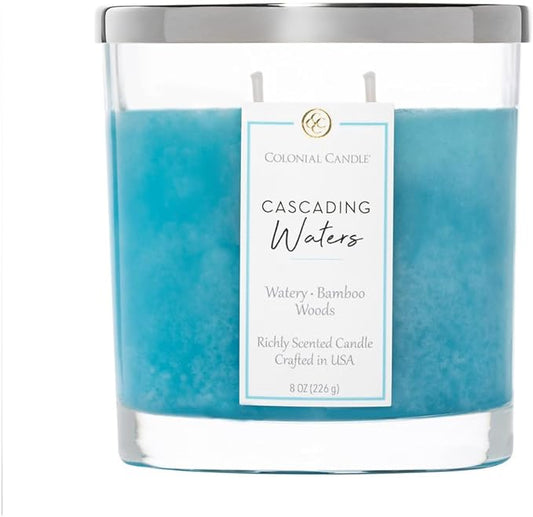 Colonial Candle Cascading Waters Scented Candle Jar, Highly Fragranced Candles for Home Scented, Mottled Wax Candle, 2 Wick, 8 oz - Made in The USA