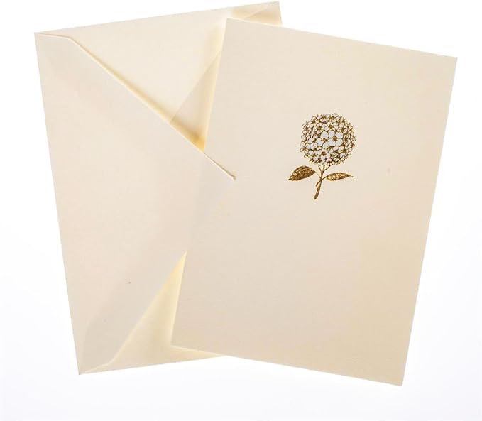 Graphique Hydrangea La Petite Presse Boxed Notecards - 10 Embellished Gold Foil Blank Cards with Matching Envelopes and Storage Box, 3.25" x 4.75" (L1346CB)