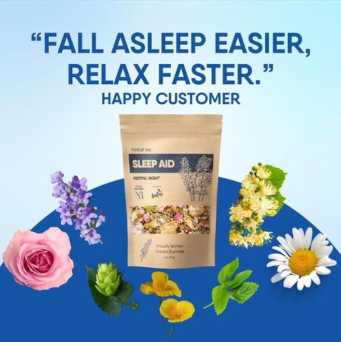 Sleep Aid Herbal Tea – Organic Calming Blend with Lemon Balm, Lavender, Linden, Chamomile, California Poppy, Passionflower, and Verbena – Supports Deep Sleep, Stress Relief and Relaxation