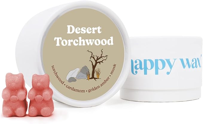 Happy Wax Desert Torchwood Scented Bear Wax Melts - Natural Strong Woodsy Scented Wax Melts Infused w/Essential Oils - Non Toxic Wax Melt. Scented Soy Wax Melts for Warmers (4 oz Tin)
