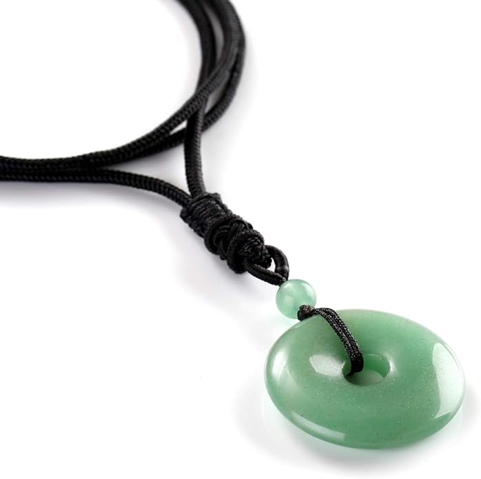 Jovivi 30mm Circle Donut Healing Crystals Necklace Natural Semi-Precious Chakra Gemstone Stone Amulet Lucky Coin Donuts Charm Protection Quartz Reiki Pendant Necklace for Men Women Adjustable Rope