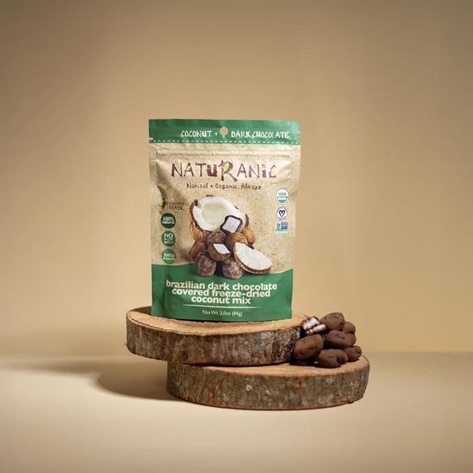 Naturanic Brazilian Dark Chocolate Covered Freeze-Dried Coconut Snack, Zero Carb, Keto Friendly, No Sugar, All Natural, Organic, Vegan - Pack of 2