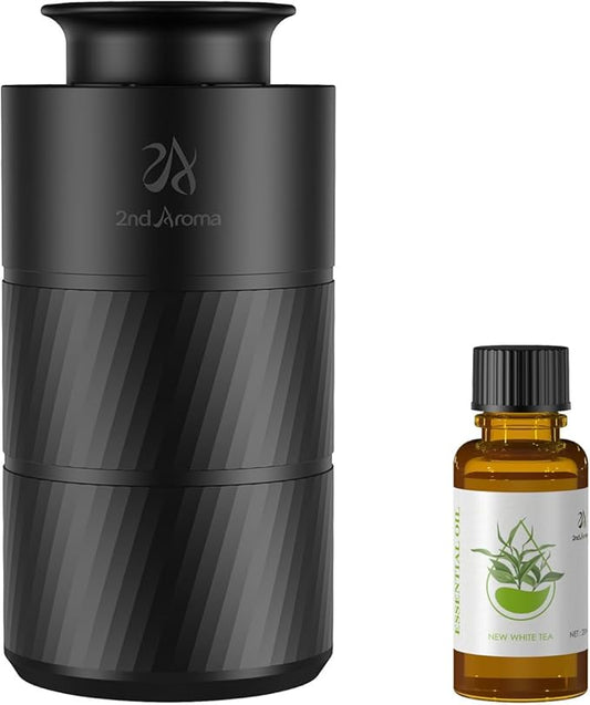 Waterless Essential Oil Diffuser, Aluminum Rechargeable Battery Operated Diffuser, 3 Timer Settings, 3 Mist Levels, 20ml Essential Oil Include, Black Mini Diffuser for Car Home Office Travel