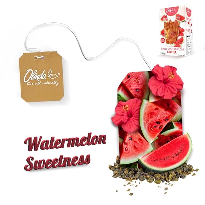Olinda Iced Tea Sweet Watermelon Iced Tea Bags Cold Brew Organic Herbal Green Tea Summer Drink Antioxidant Hot and Cold Brew Natural Sucralose Sweetened Fruity Flavored Healthy Caffeinated Tea