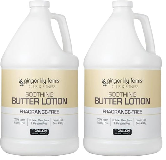 Ginger Lily Farms Club & Fitness Soothing Butter Lotion for Dry Skin, 100% Vegan & Cruelty-Free, Fragrance Free, 1 Gallon (128 fl oz) Refill (Pack of 2)