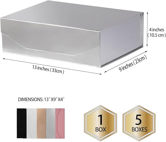 1Pcs 13x9x4 Inches Silver Gift Boxes with Lids for Presents Magnetic gift box large Gift Box for Bridesmaid Proposal，Groomsman (Glossy Silver)