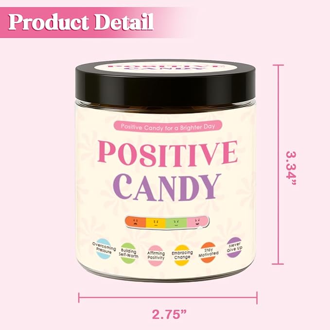 Positive Candy, 30 Daily Affirmations for Women, Teens, Sweet Positive Affirmation, Cute Motivation Candy Jar, Inspirational Gifts for Teen Girls & Women, Relaxation Stress Relief Gifts