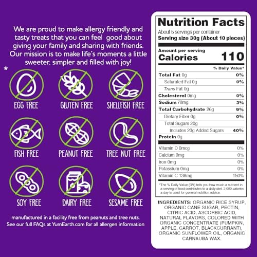 YumEarth Organic Fruit Snacks, 5oz. (Pack of 6), Allergy Friendly, Gluten Free, Non-GMO, Vegan, No Artificial Flavors or Dyes,5 Ounce (Pack of 6)